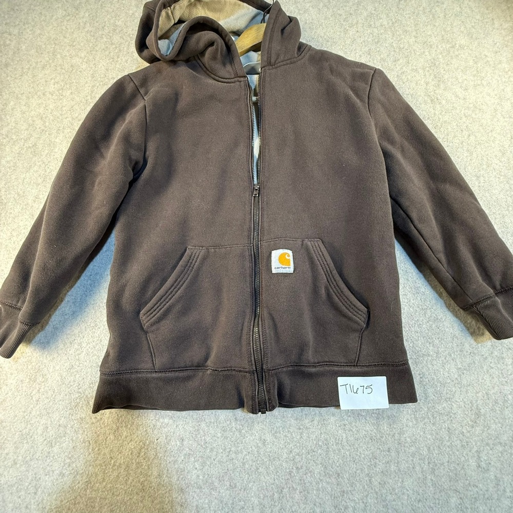 Carhartt Boys Brown Thermal Lined Full Zip Hoodie Sweatshirt Size M 10-12